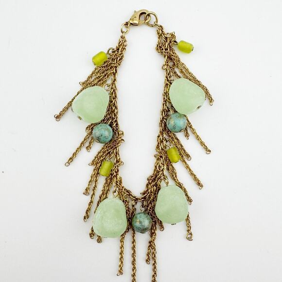 Vintage Boho Gold Chain Bracelet with Green Aventurine Turquoise Beads - Picture 2 of 9